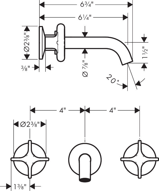 AXOR ONE Wall-Mounted Widespread Faucet 160- Cross Handles, 1.2 GPM