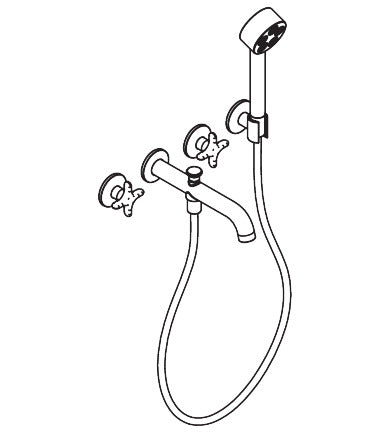 AXOR ONE 3-Hole Wall Mounted Tub Filler, with 1.75gpm Handshower, Cross Handle