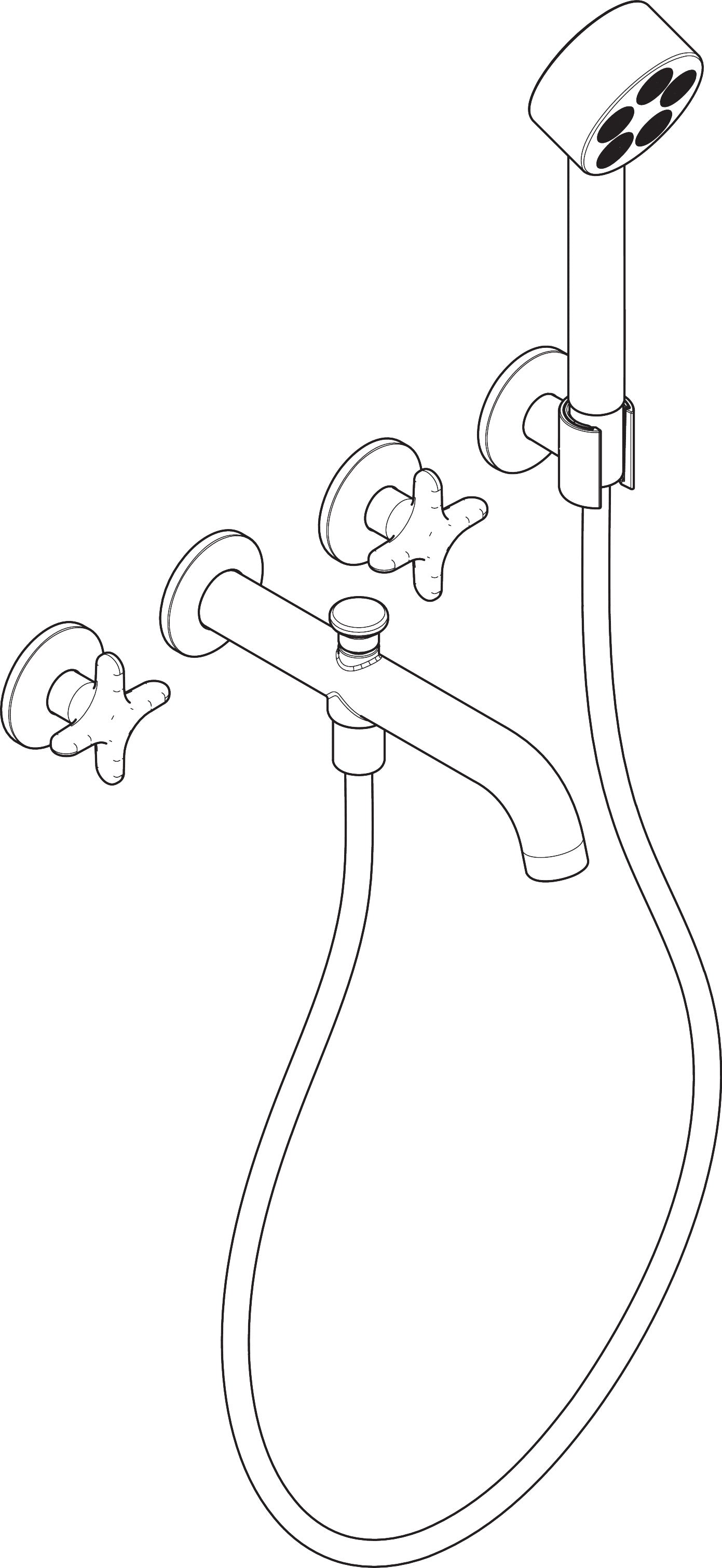 AXOR ONE 3-Hole Wall Mounted Tub Filler, with 1.75gpm Handshower, Cross Handle