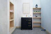Aria 30" Black Bathroom Vanity with Integrated Sink & Gold Hardware