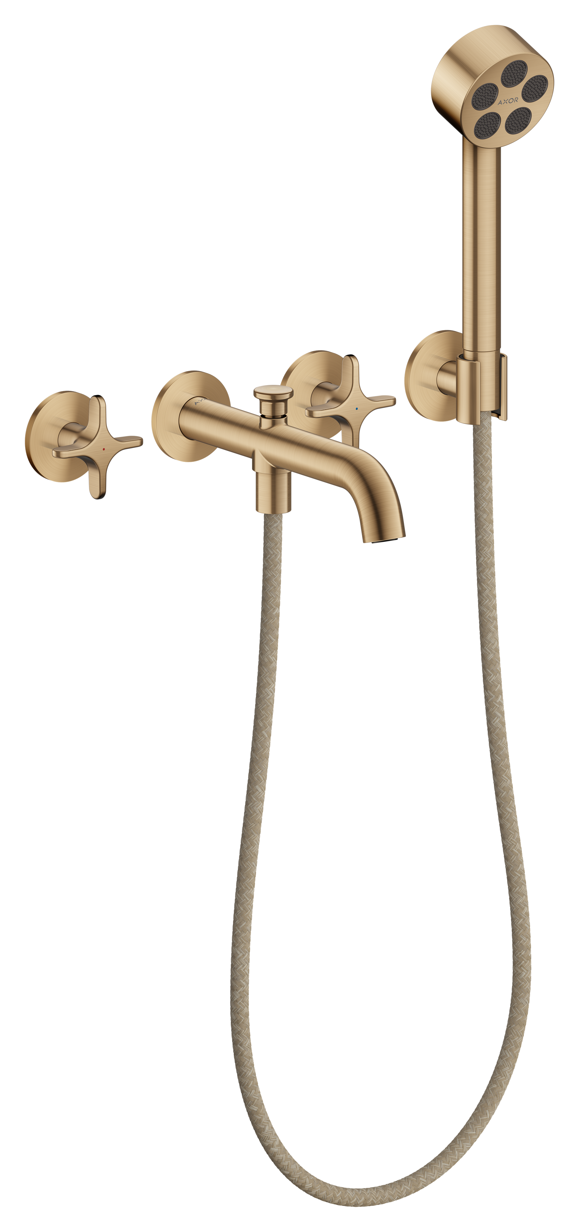 AXOR ONE 3-Hole Wall Mounted Tub Filler, with 1.75gpm Handshower, Cross Handle