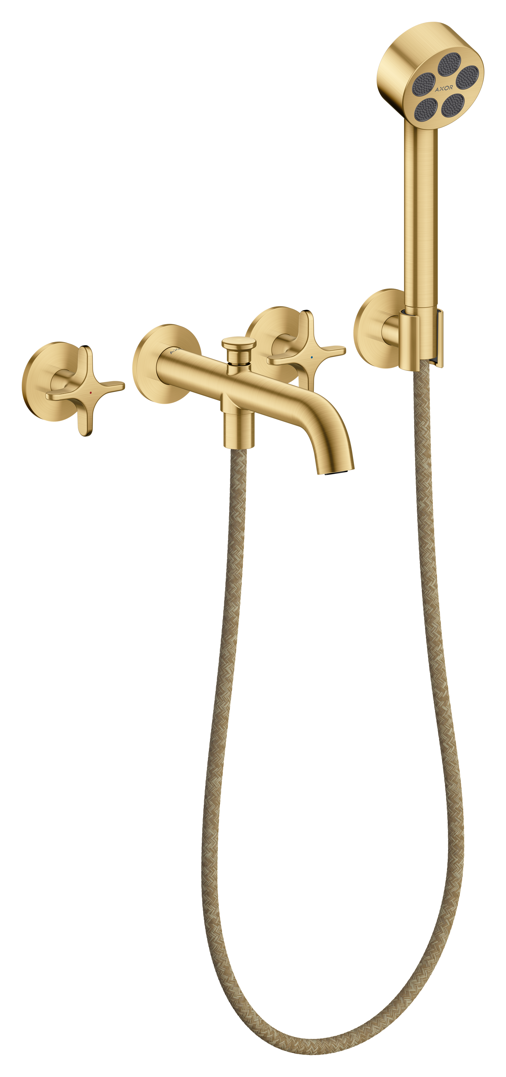 AXOR ONE 3-Hole Wall Mounted Tub Filler, with 1.75gpm Handshower, Cross Handle