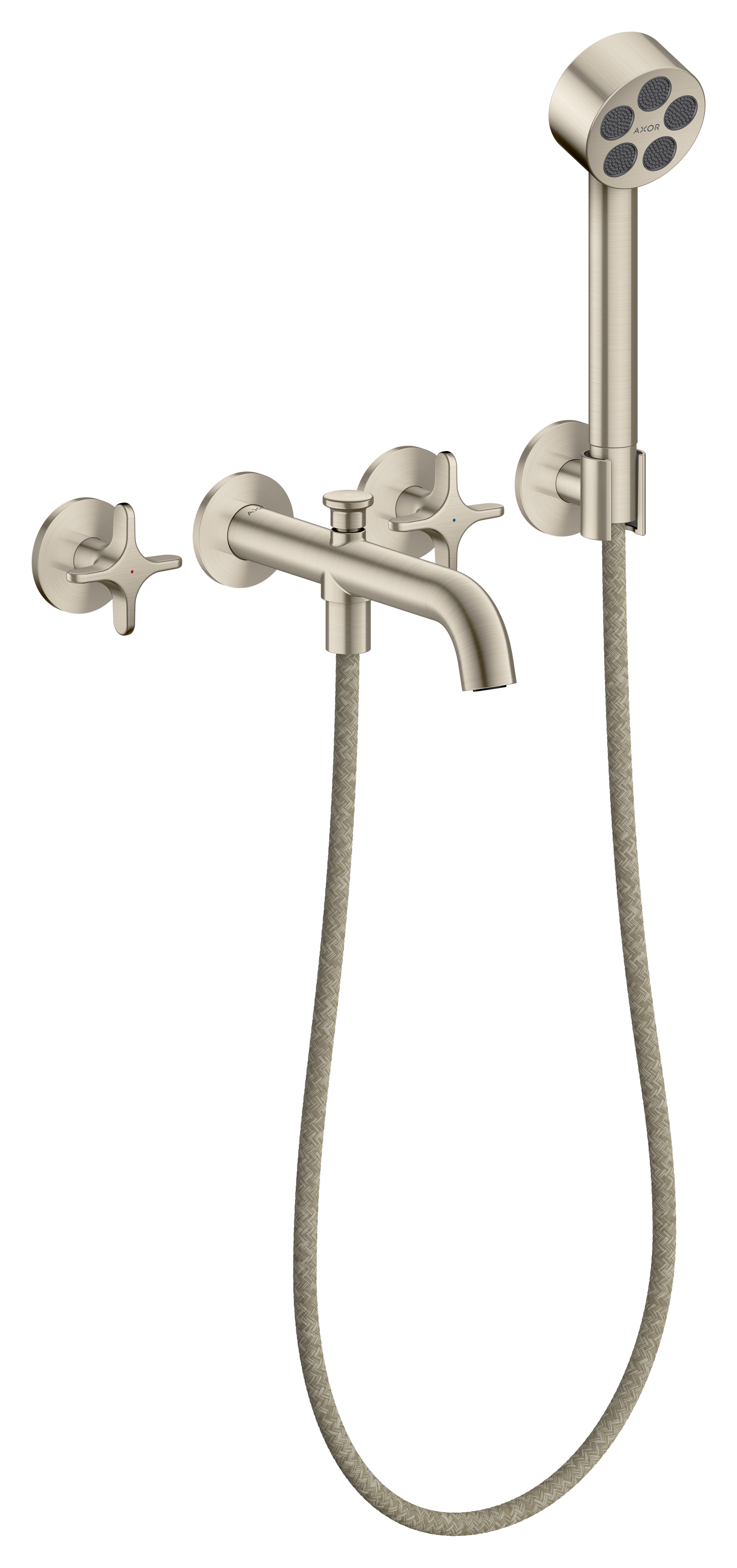 AXOR ONE 3-Hole Wall Mounted Tub Filler, with 1.75gpm Handshower, Cross Handle