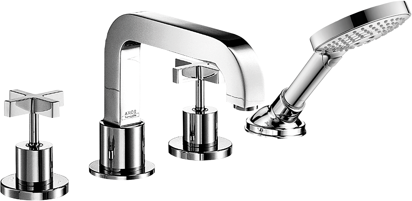 AXOR Citterio 4-Hole Roman Tub Set Trim with Cross Handles and 1.75 GPM Handshower