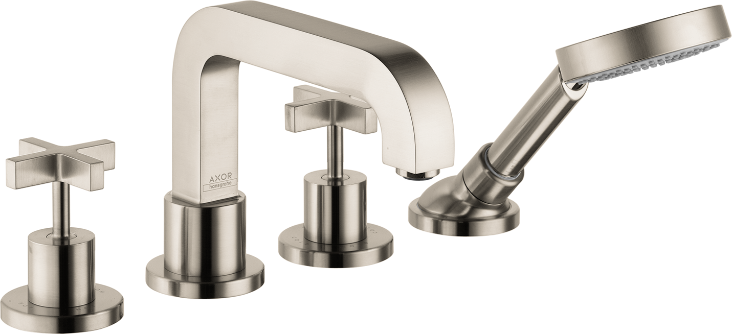 AXOR Citterio 4-Hole Roman Tub Set Trim with Cross Handles and 1.75 GPM Handshower