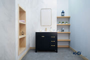 Aria 36" Black Bathroom Vanity with Integrated Sink & Gold Hardware