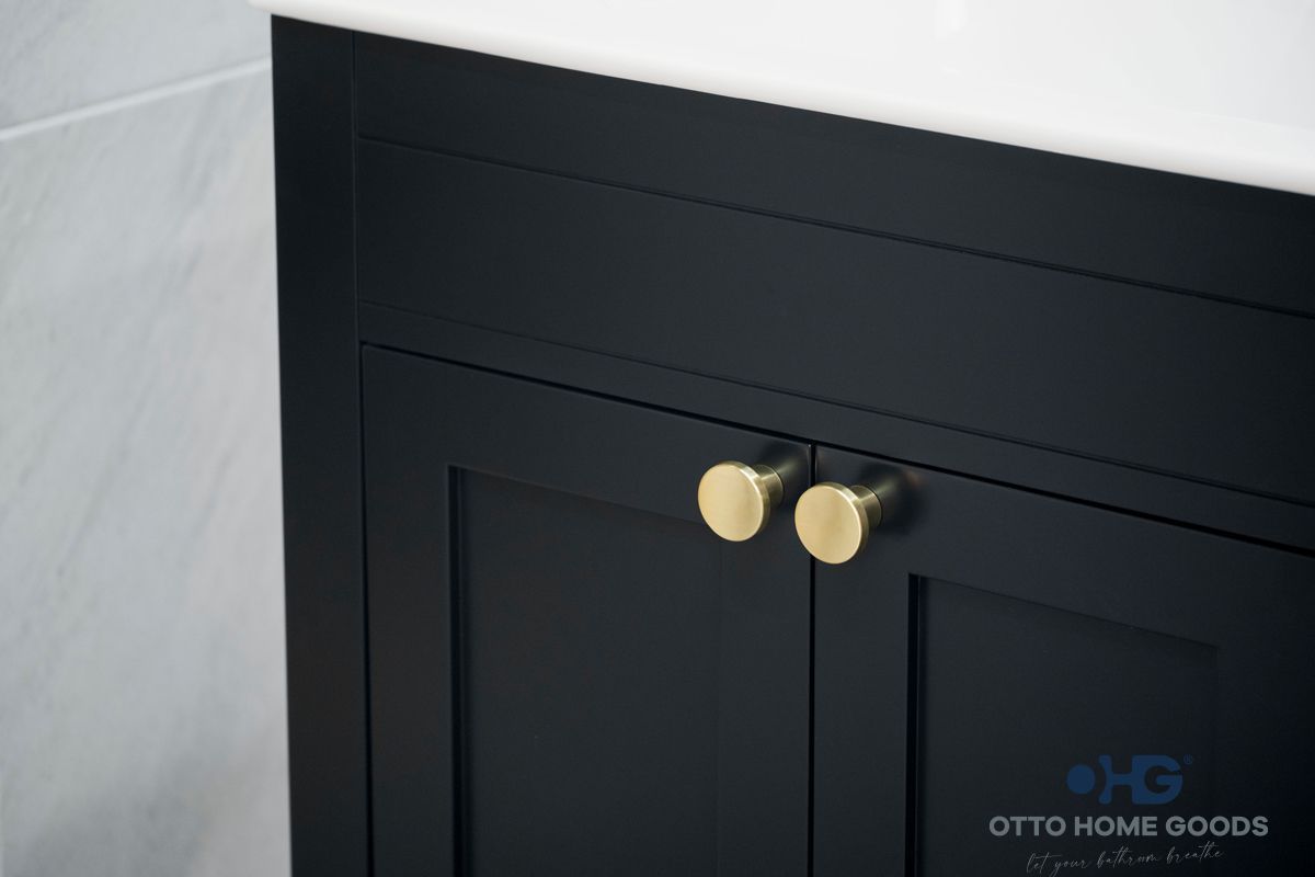 Aria 36" Black Bathroom Vanity with Integrated Sink & Gold Hardware