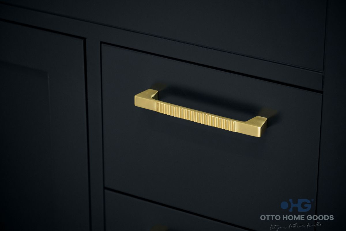 Aria 36" Black Bathroom Vanity with Integrated Sink & Gold Hardware