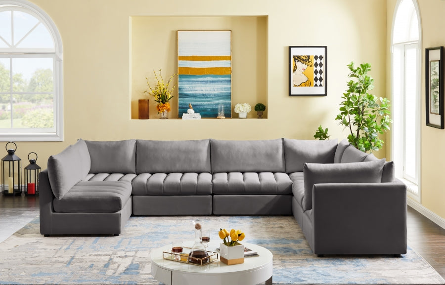 Jacob 140" Velvet Upholstered 7pc. Modular Sectional