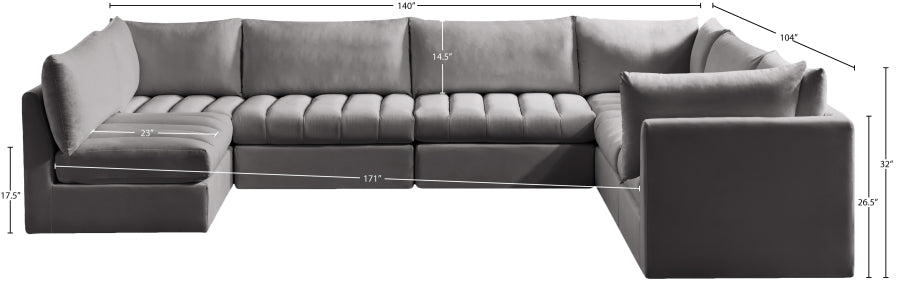 Jacob 140" Velvet Upholstered 7pc. Modular Sectional
