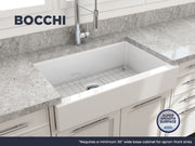 Nuova Pro Short Apron Front Dual-Mount Fireclay 34 in. Single Bowl Kitchen Sink with Protective Bottom Grid and Strainer 1551