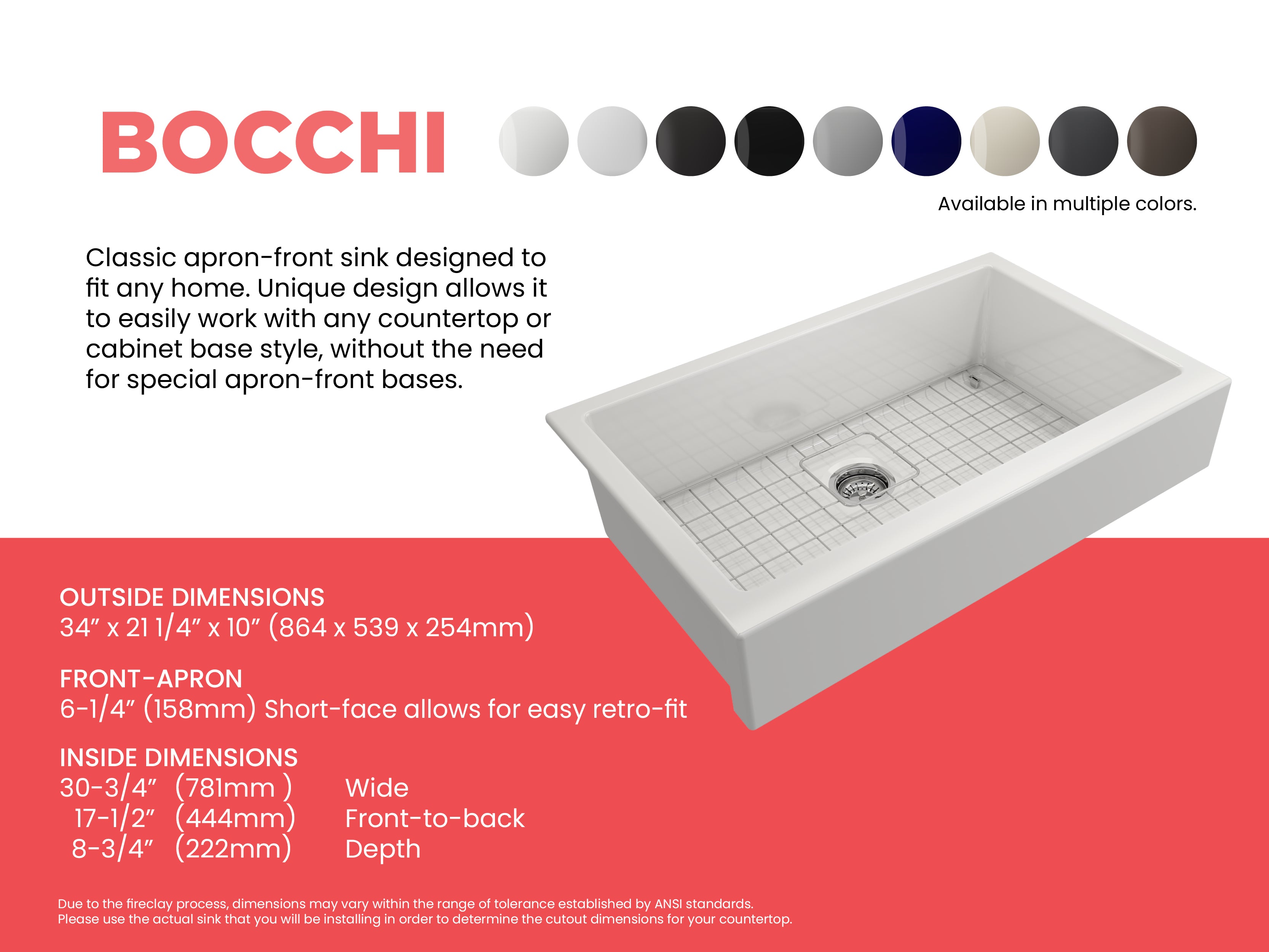 Nuova Pro Short Apron Front Dual-Mount Fireclay 34 in. Single Bowl Kitchen Sink with Protective Bottom Grid and Strainer 1551