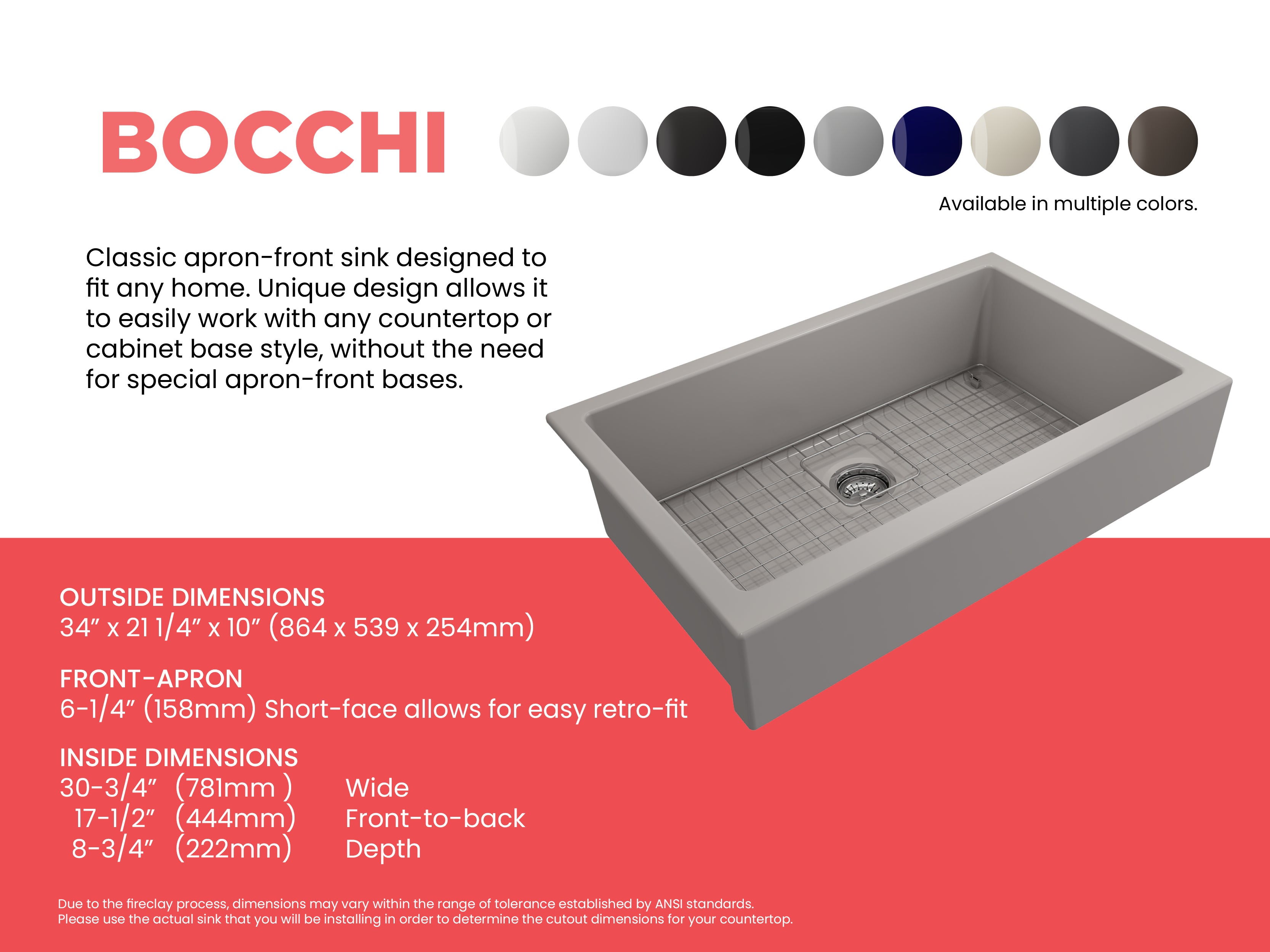 Nuova Pro Short Apron Front Dual-Mount Fireclay 34 in. Single Bowl Kitchen Sink with Protective Bottom Grid and Strainer 1551