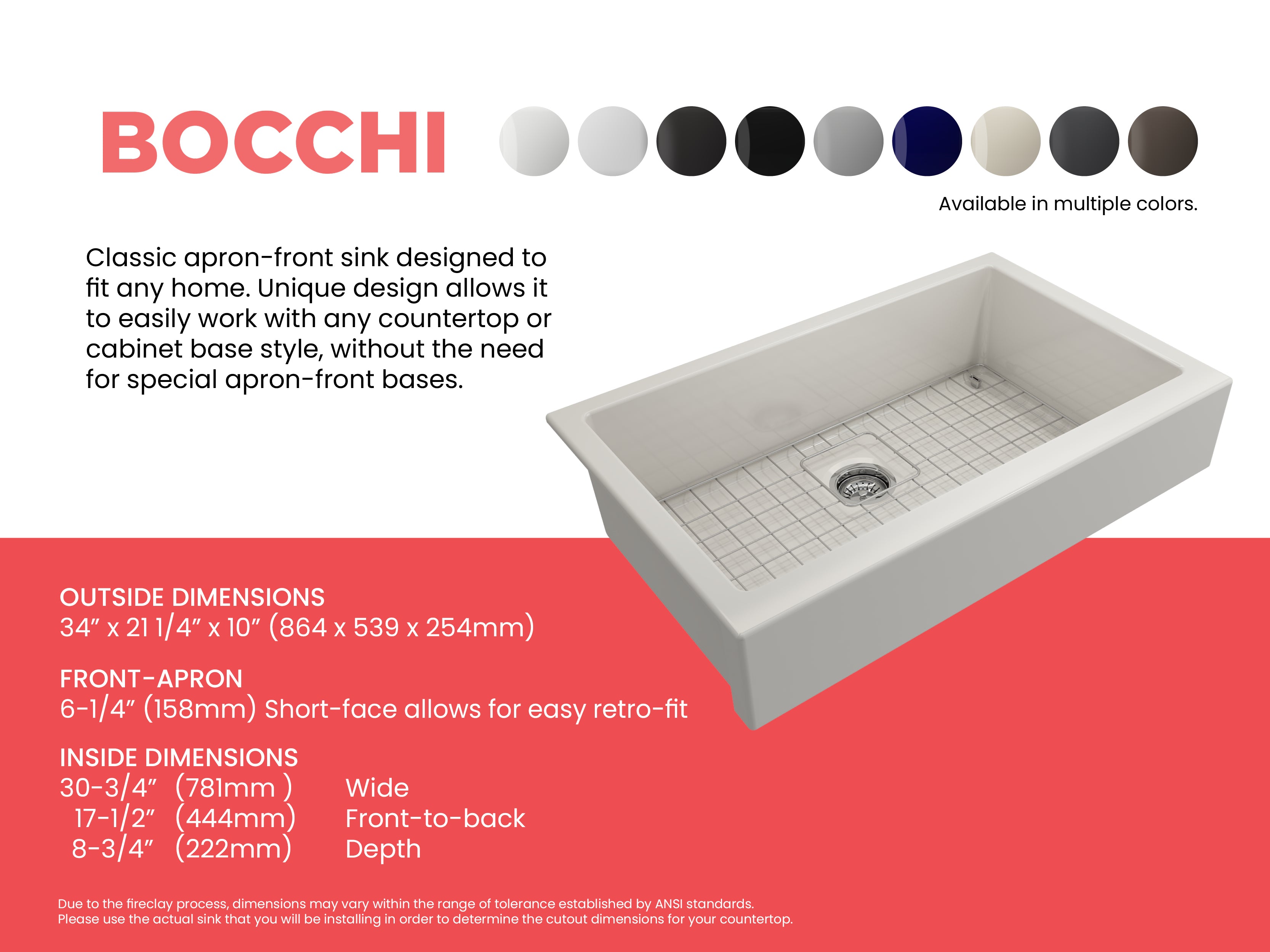 Nuova Pro Short Apron Front Dual-Mount Fireclay 34 in. Single Bowl Kitchen Sink with Protective Bottom Grid and Strainer 1551
