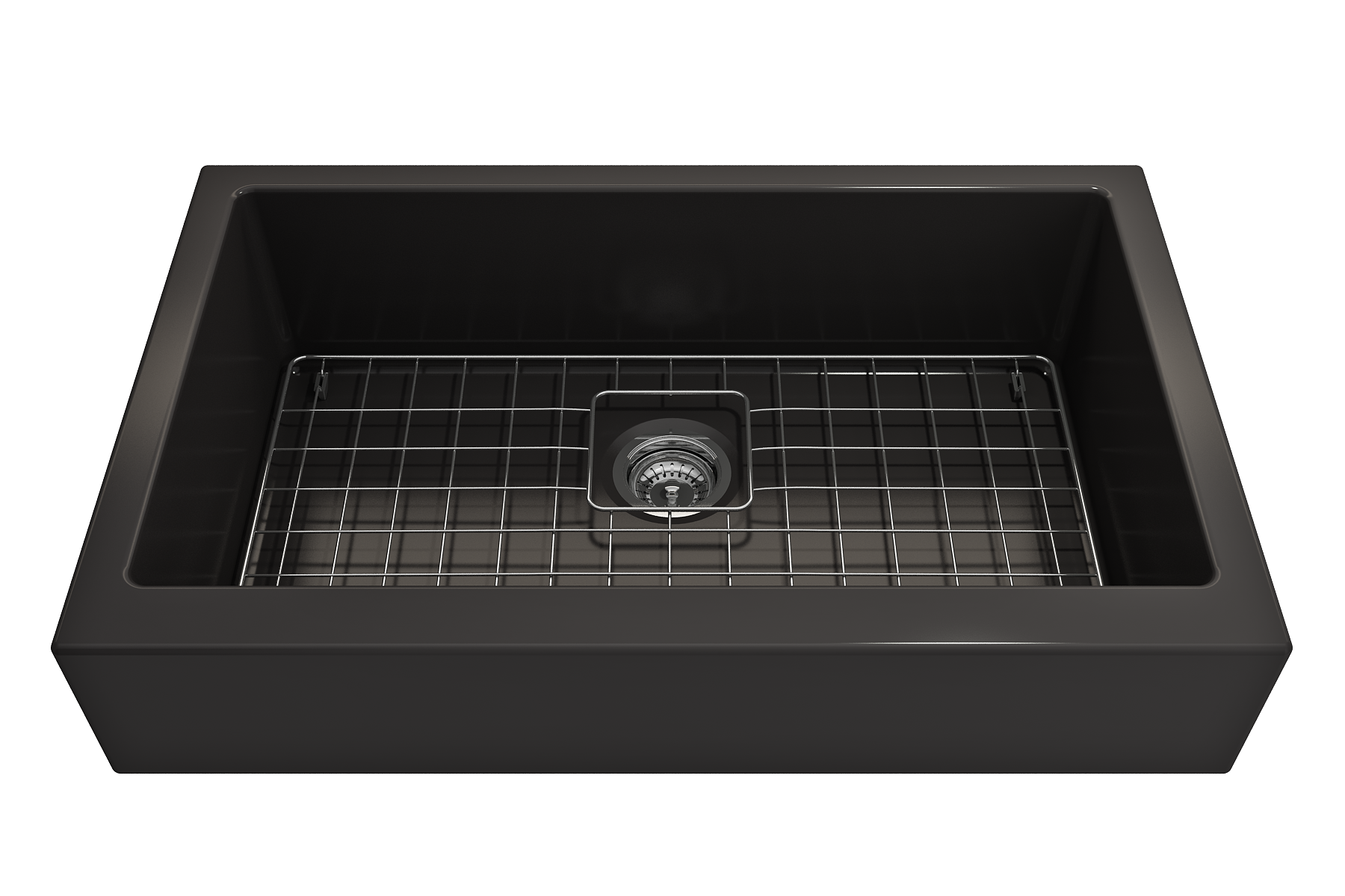 Nuova Pro Short Apron Front Dual-Mount Fireclay 34 in. Single Bowl Kitchen Sink with Protective Bottom Grid and Strainer 1551