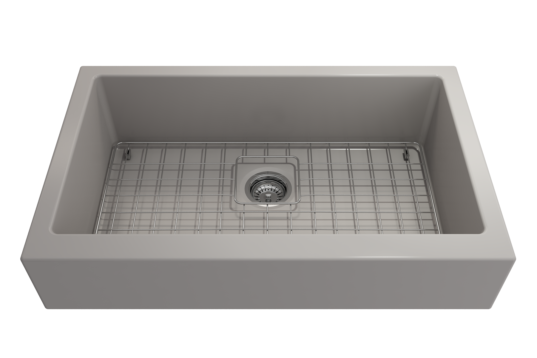 Nuova Pro Short Apron Front Dual-Mount Fireclay 34 in. Single Bowl Kitchen Sink with Protective Bottom Grid and Strainer 1551