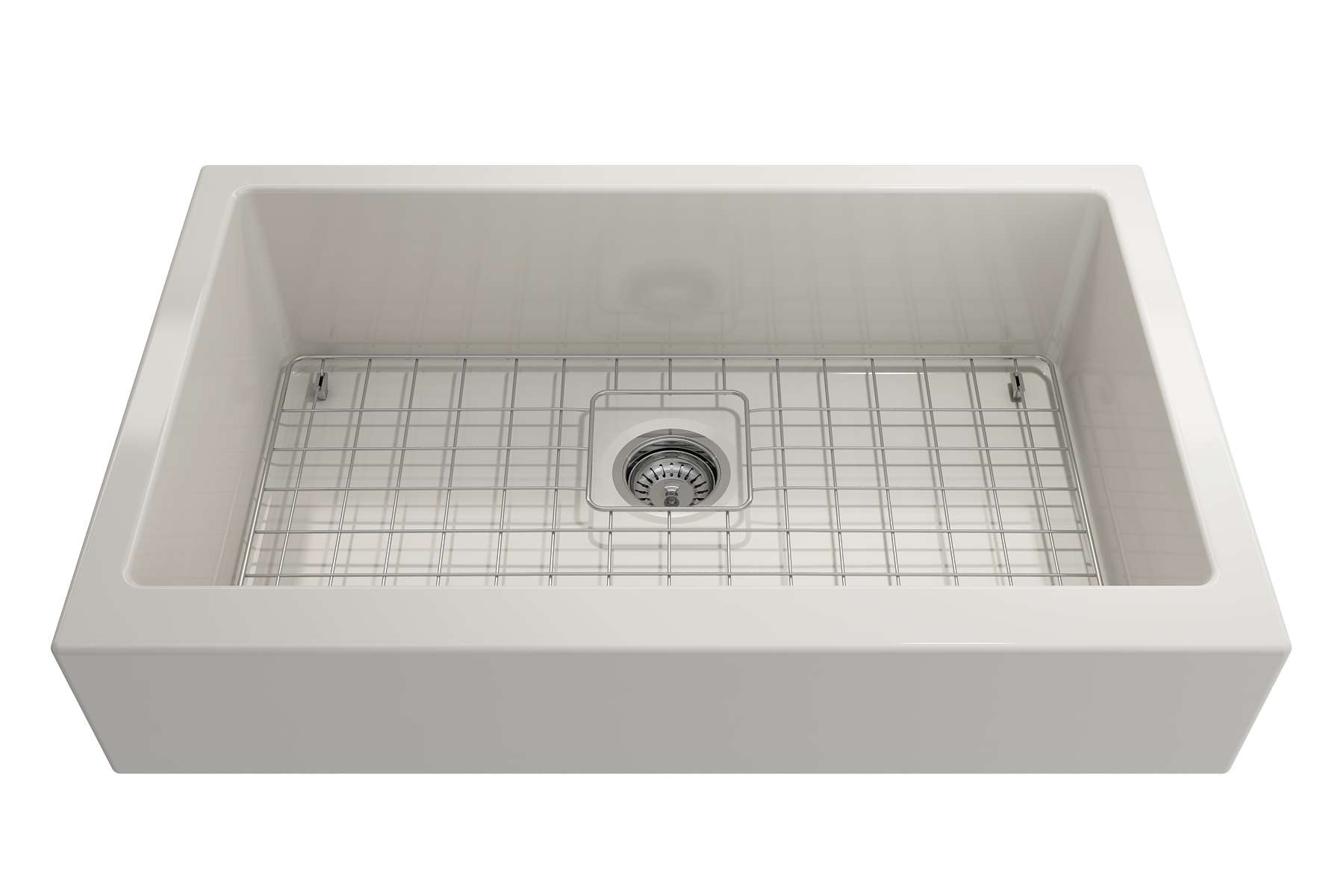 Nuova Pro Short Apron Front Dual-Mount Fireclay 34 in. Single Bowl Kitchen Sink with Protective Bottom Grid and Strainer 1551