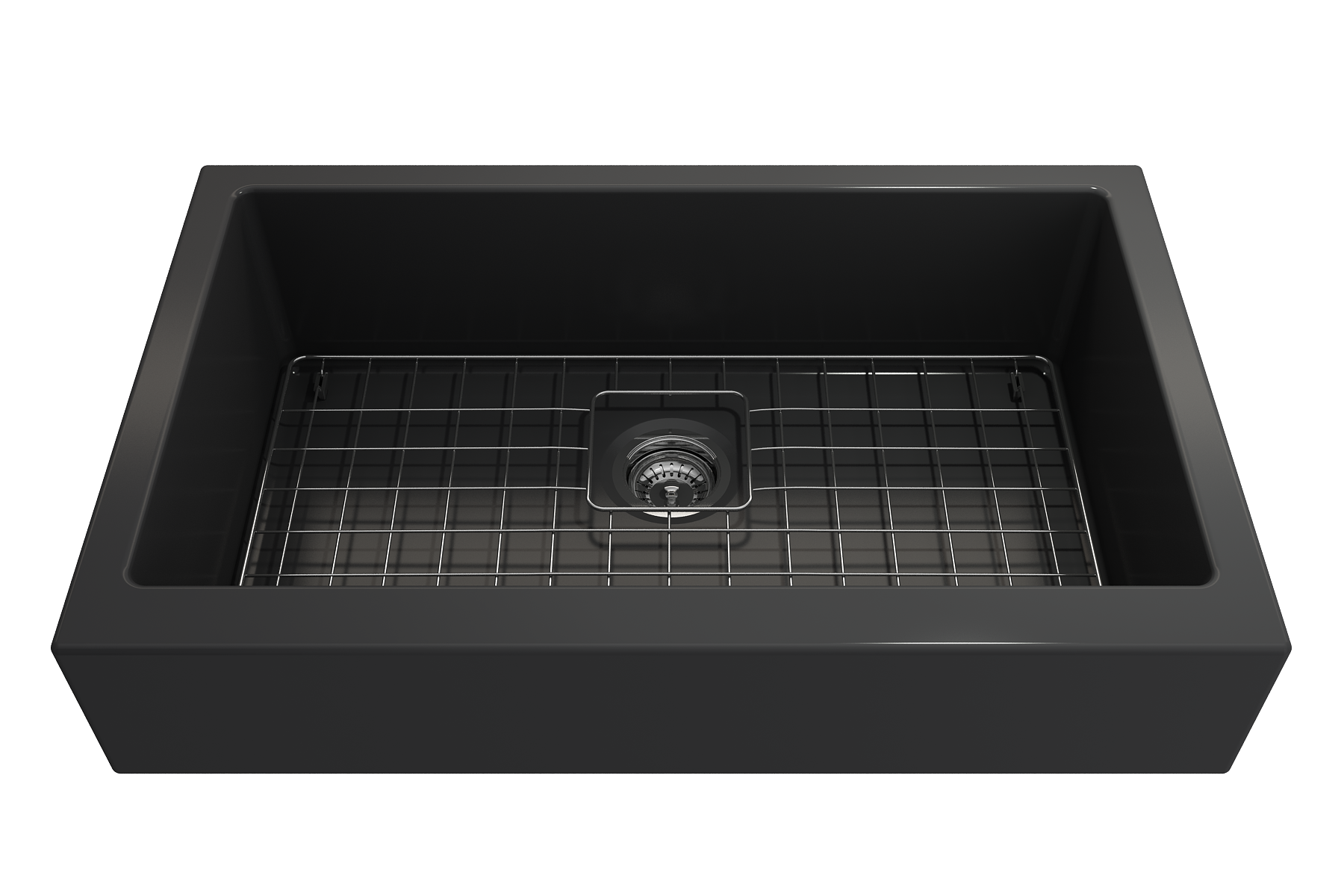 Nuova Pro Short Apron Front Dual-Mount Fireclay 34 in. Single Bowl Kitchen Sink with Protective Bottom Grid and Strainer 1551