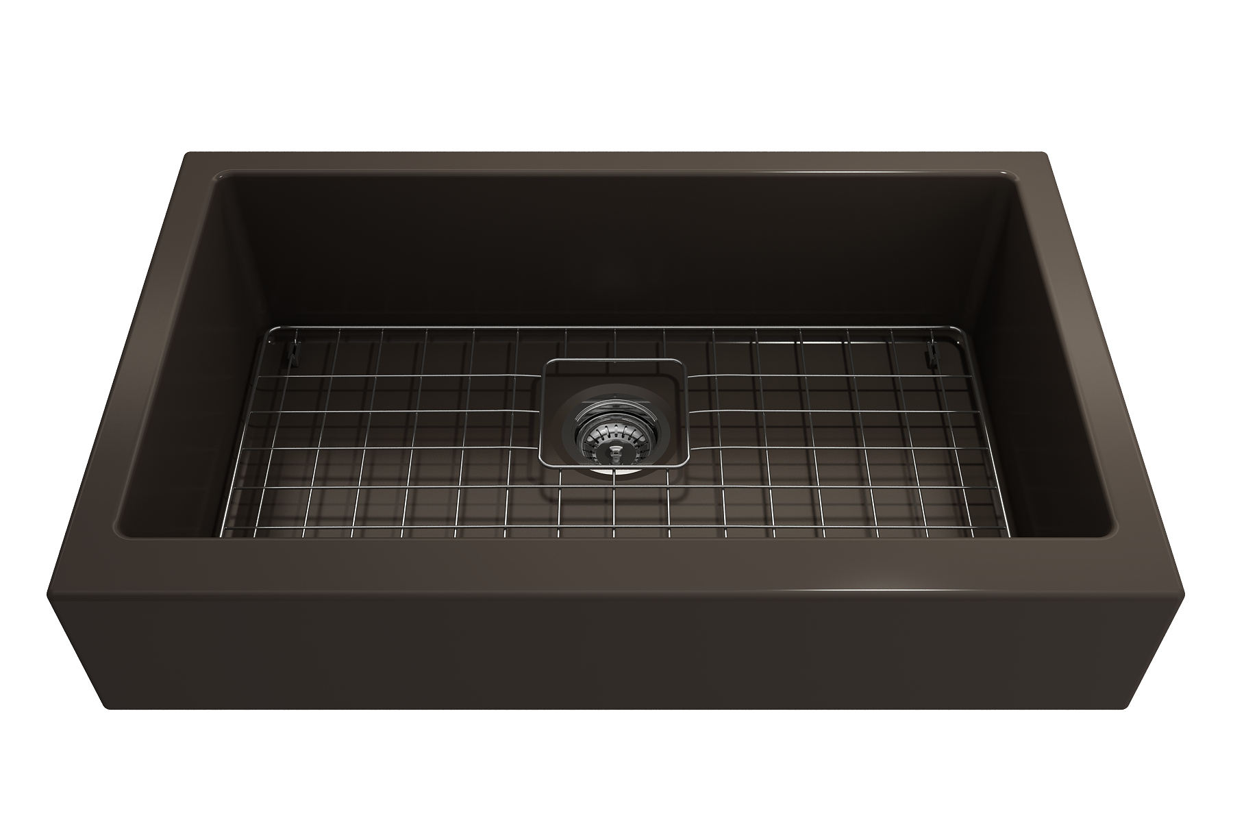 Nuova Pro Short Apron Front Dual-Mount Fireclay 34 in. Single Bowl Kitchen Sink with Protective Bottom Grid and Strainer 1551