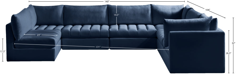 Jacob 140" Velvet Upholstered 7pc. Modular Sectional