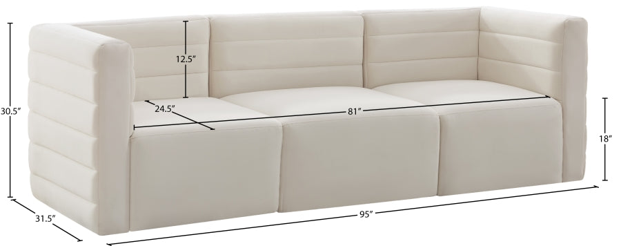 Quincy 95" Velvet Upholstered Comfort 3pc. Modular Sofa