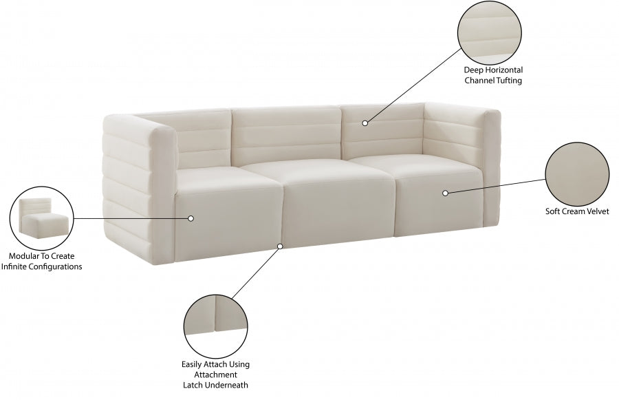 Quincy 95" Velvet Upholstered Comfort 3pc. Modular Sofa