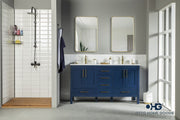 Ashley 60" Navy Blue Double Sink Bathroom Vanity with Quartz Top & Gold Hardware