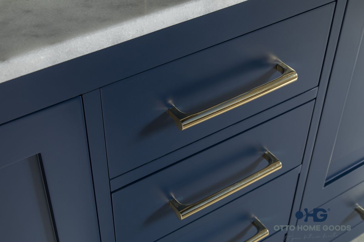 Ashley 60" Navy Blue Double Sink Bathroom Vanity with Quartz Top & Gold Hardware