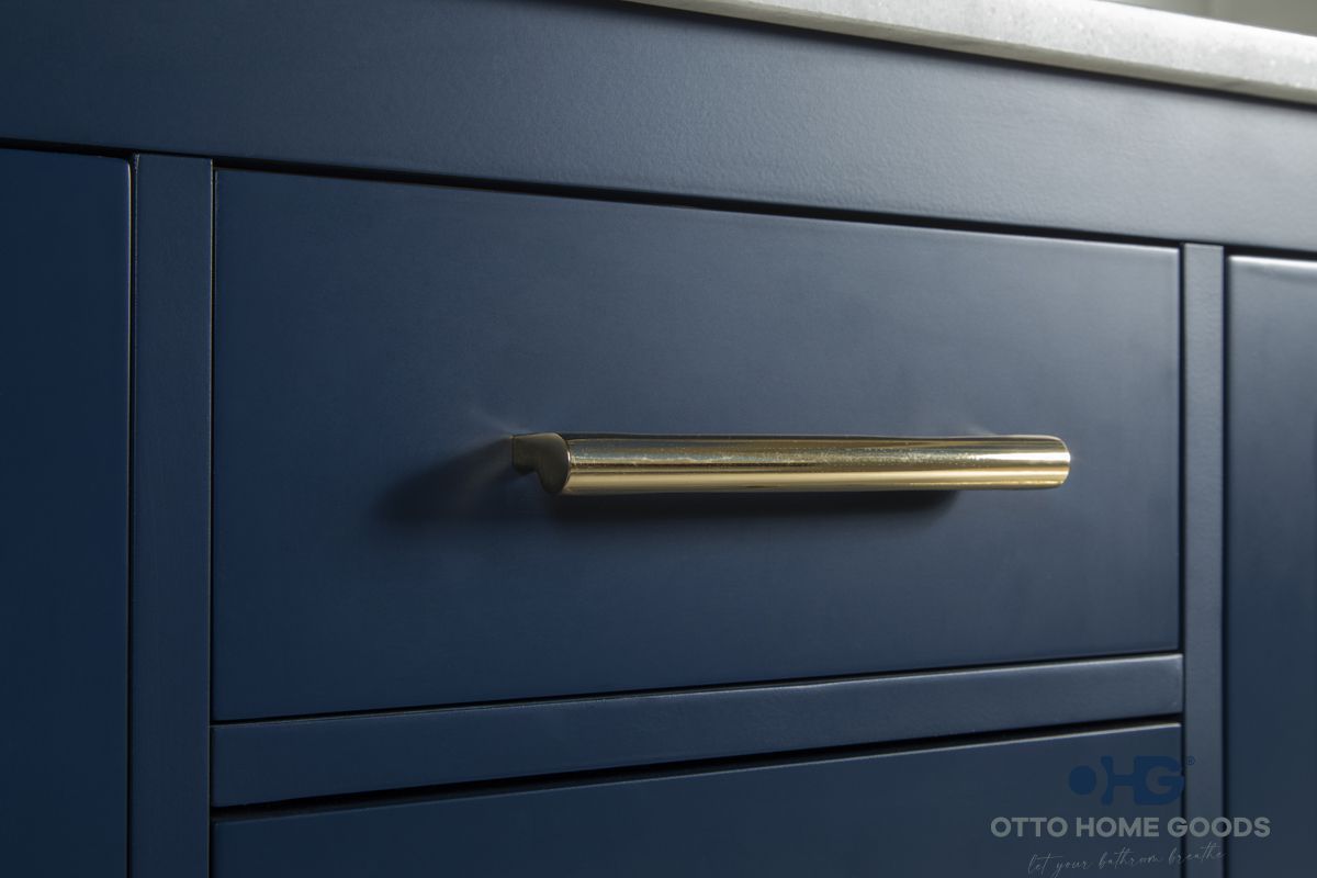 Ashley 60" Navy Blue Double Sink Bathroom Vanity with Quartz Top & Gold Hardware