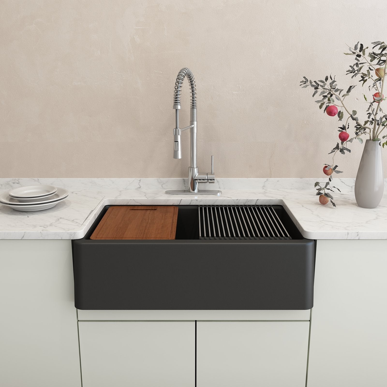 Arona Apron-Front 33 in. Single Bowl Granite Composite Kitchen Sink with Integrated Workstation and Accessories 1600