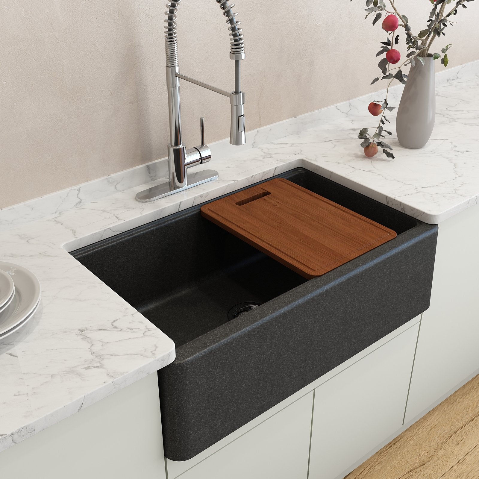 Arona Apron-Front 33 in. Single Bowl Granite Composite Kitchen Sink with Integrated Workstation and Accessories 1600