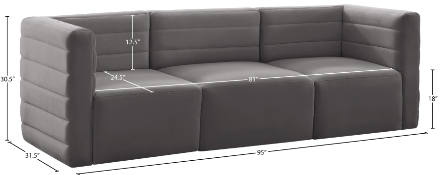 Quincy 95" Velvet Upholstered Comfort 3pc. Modular Sofa