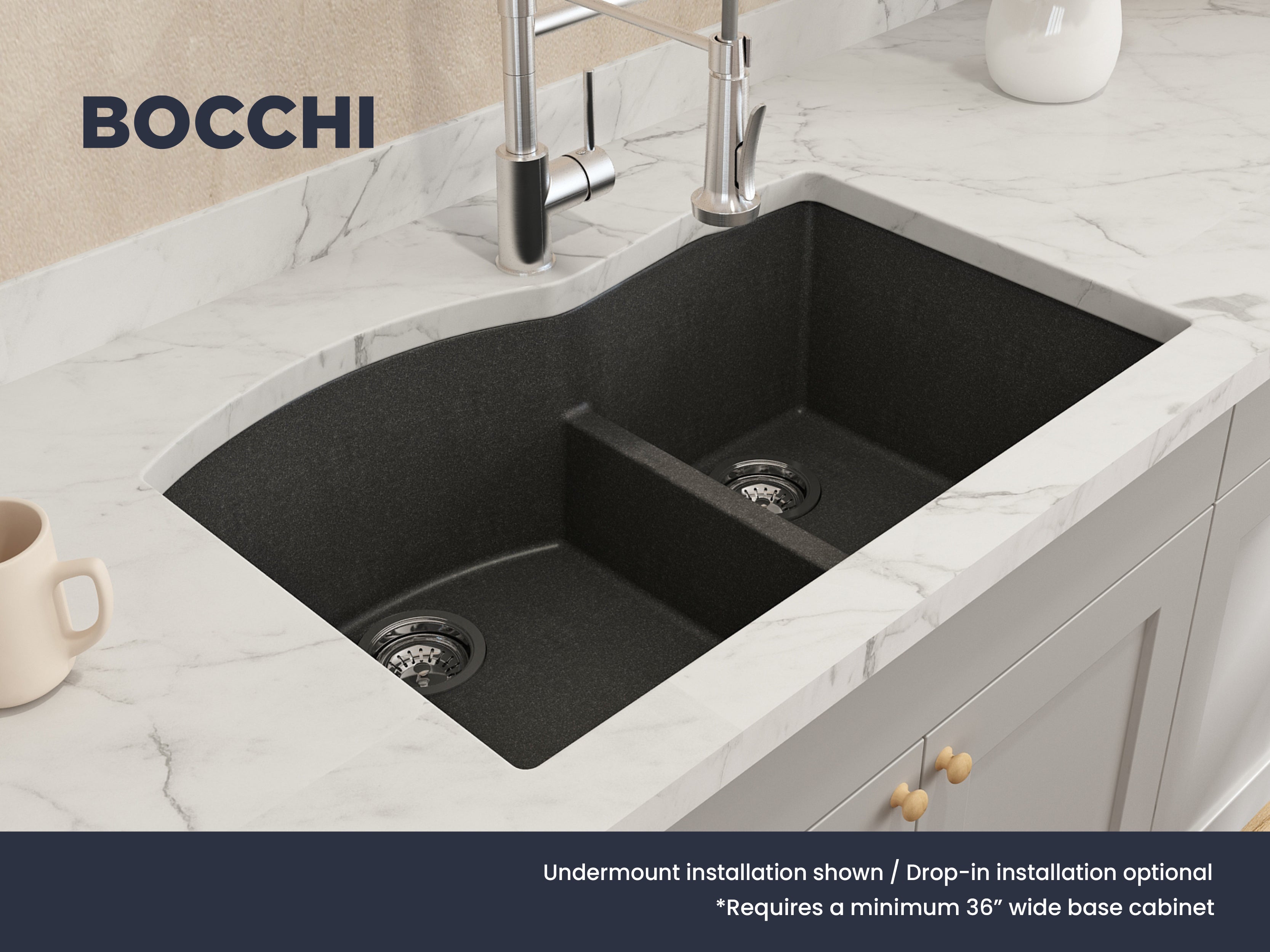 Campino Duo Dual Mount Granite Composite 33 in. 60/40 Double Bowl Kitchen Sink with Strainers 1602