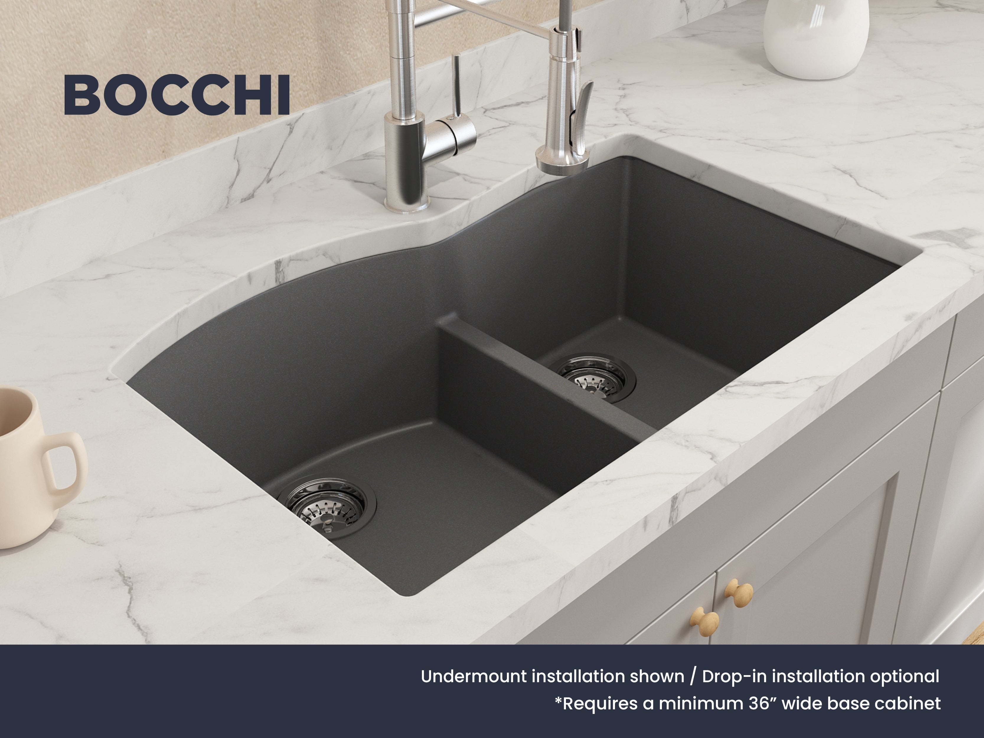 Campino Duo Dual Mount Granite Composite 33 in. 60/40 Double Bowl Kitchen Sink with Strainers 1602