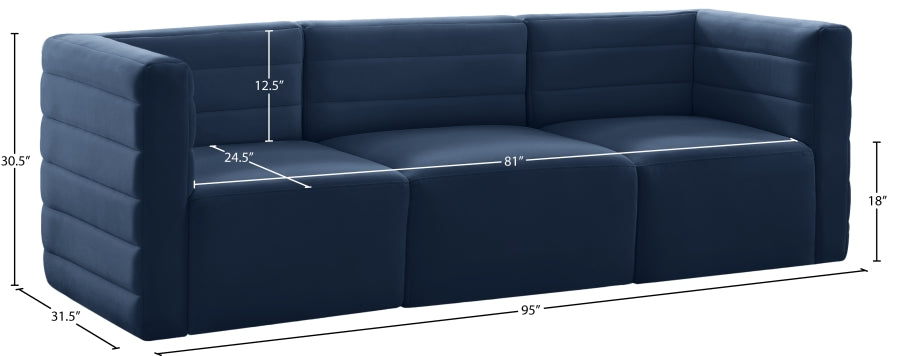 Quincy 95" Velvet Upholstered Comfort 3pc. Modular Sofa