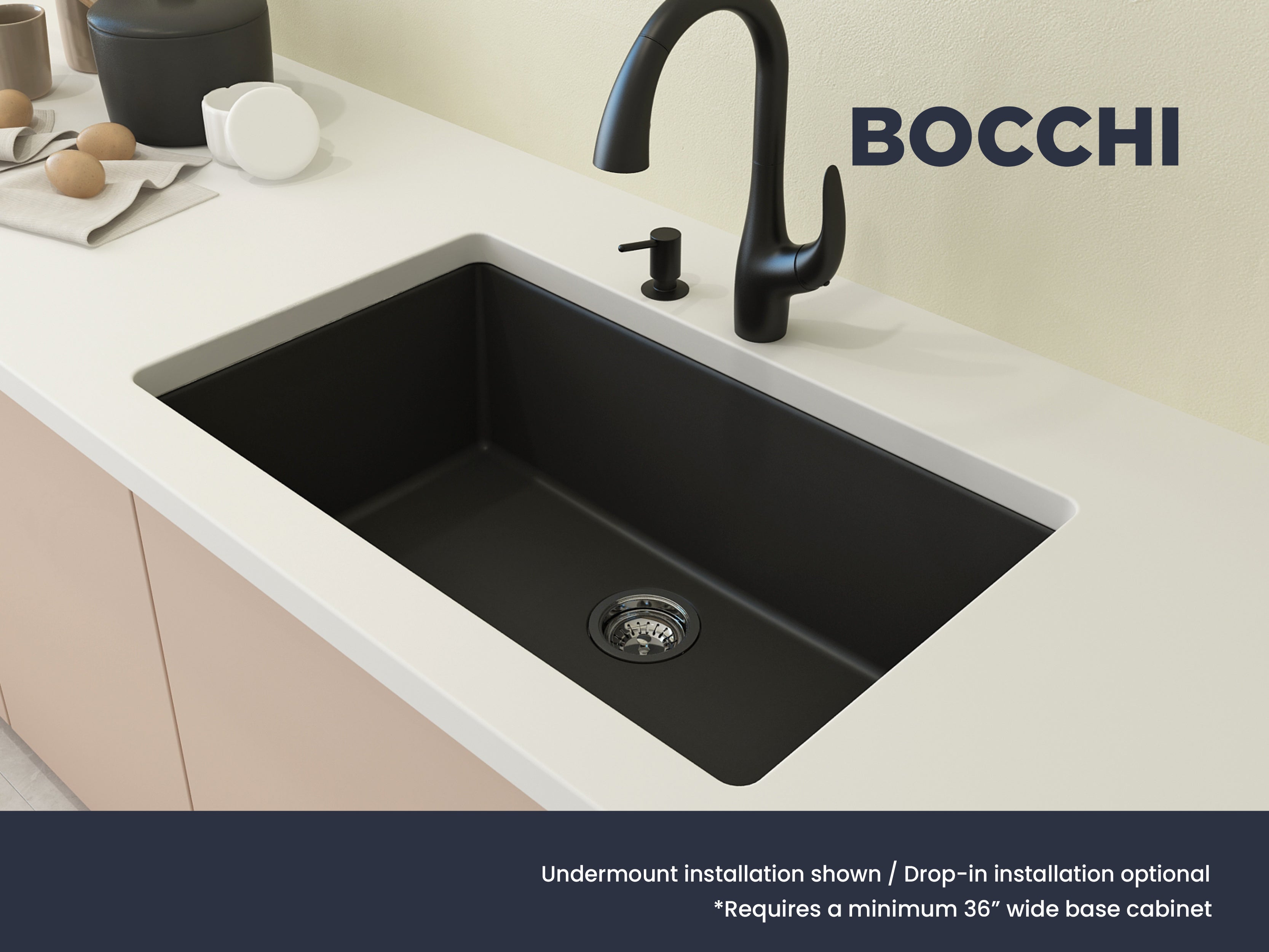 Campino Uno Dual Mount Granite Composite 33 in. Single Bowl Kitchen Sink with Strainer 1604