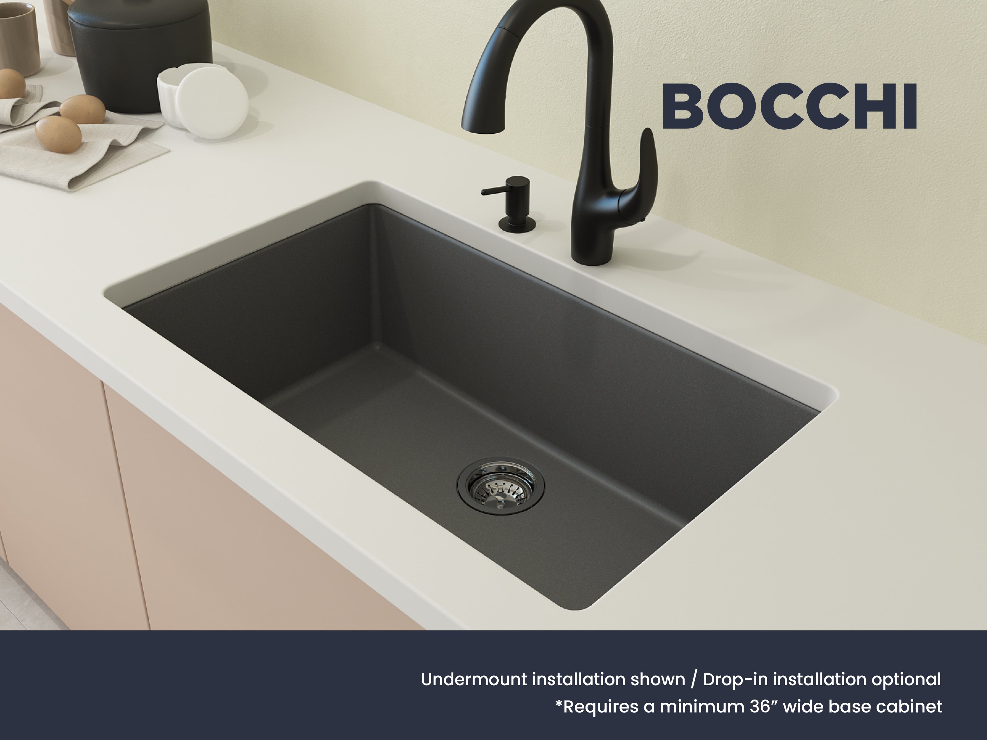 Campino Uno Dual Mount Granite Composite 33 in. Single Bowl Kitchen Sink with Strainer 1604