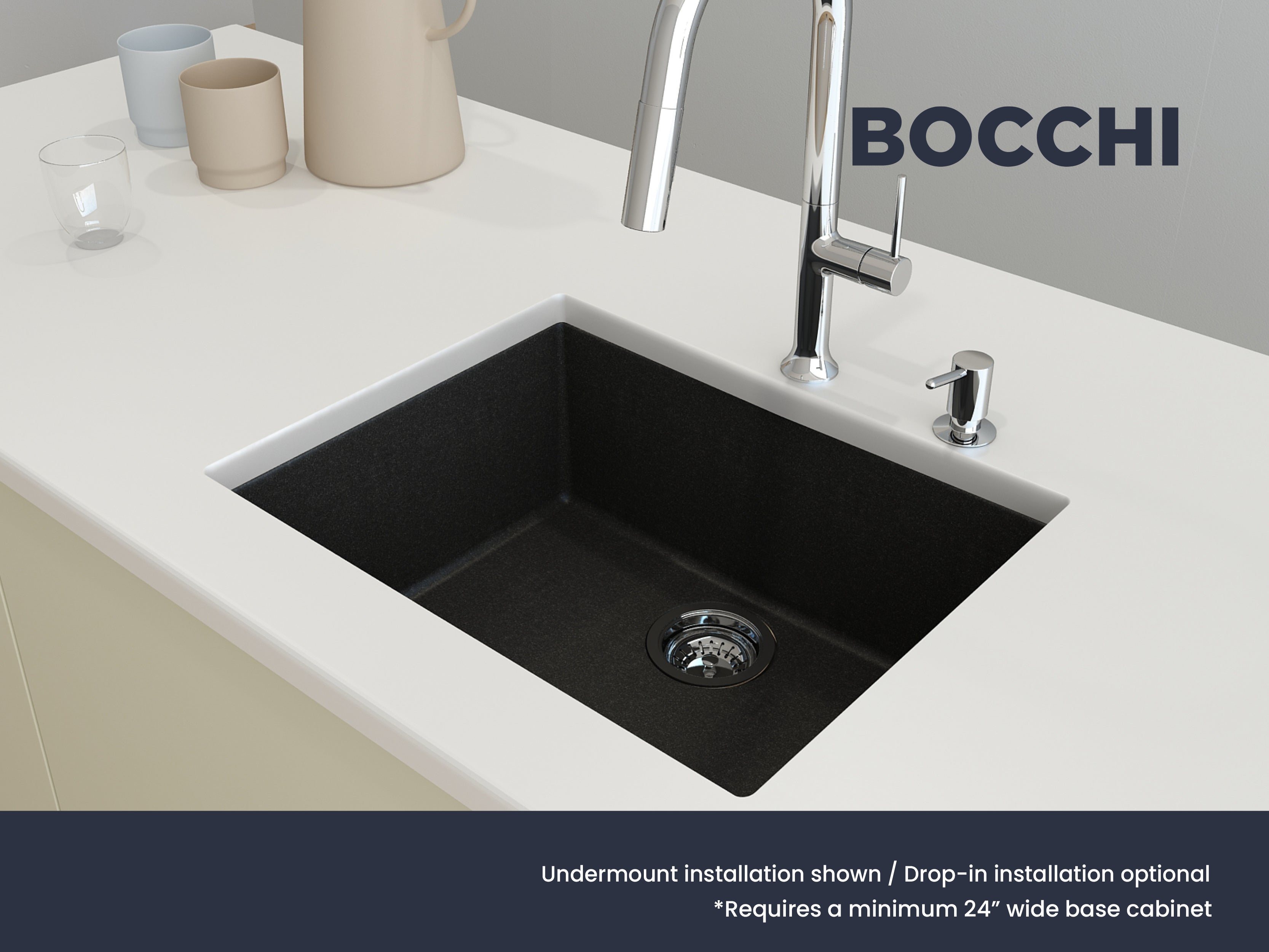 Campino Uno Dual Mount Granite Composite 24 in. Single Bowl Kitchen Sink with Strainer 1606