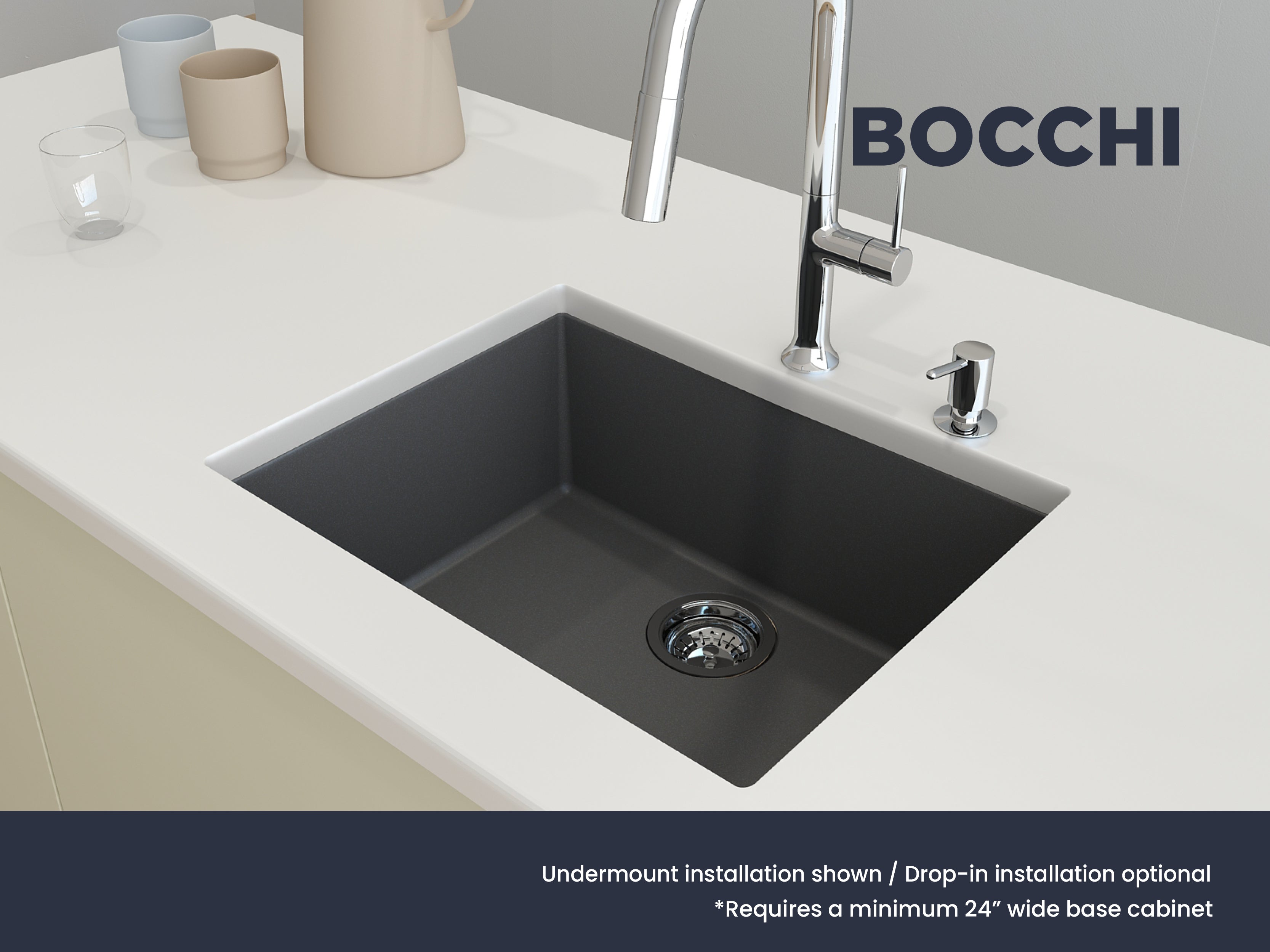 Campino Uno Dual Mount Granite Composite 24 in. Single Bowl Kitchen Sink with Strainer 1606