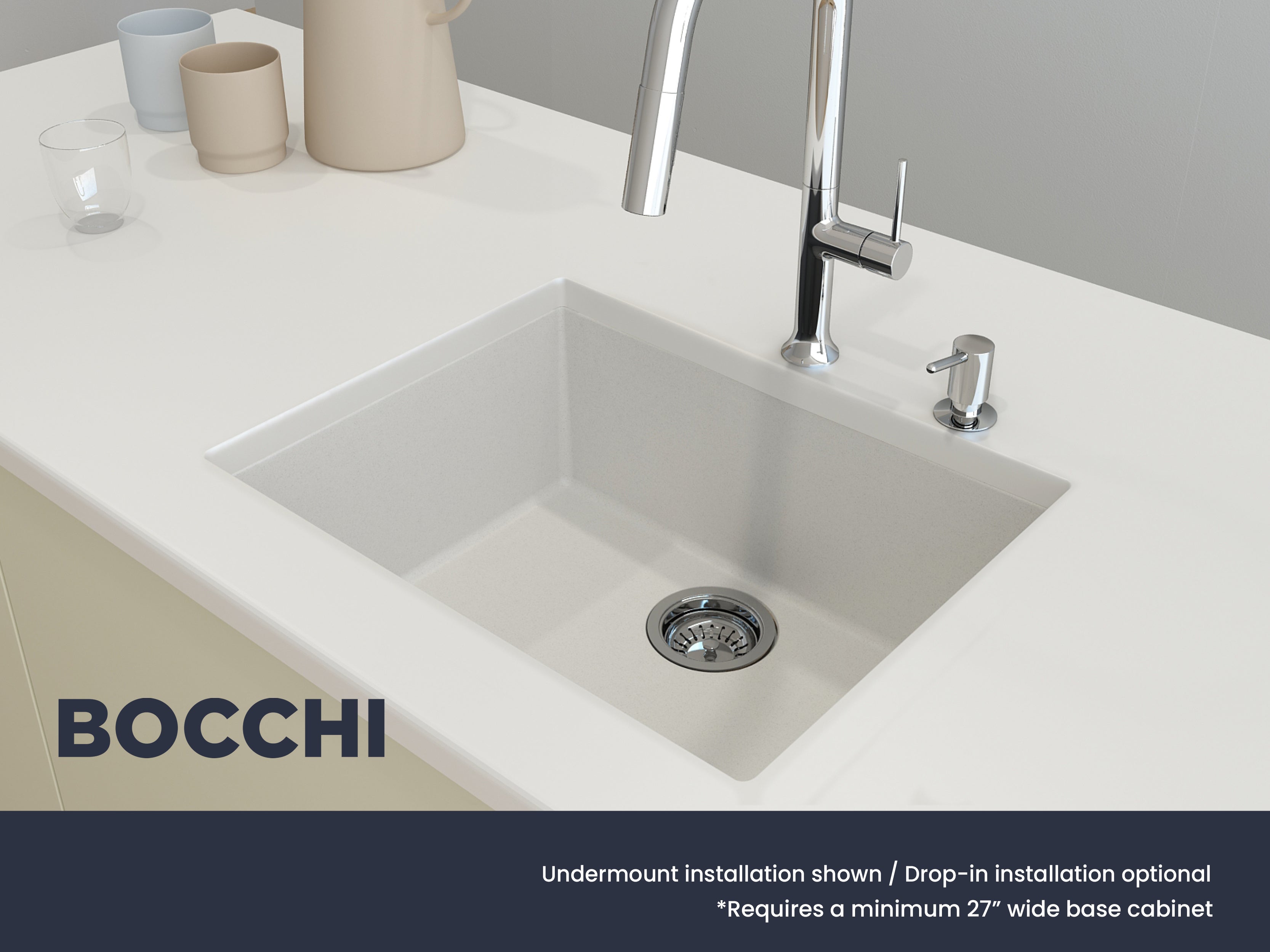 Campino Uno Dual Mount Granite Composite 24 in. Single Bowl Kitchen Sink with Strainer 1606