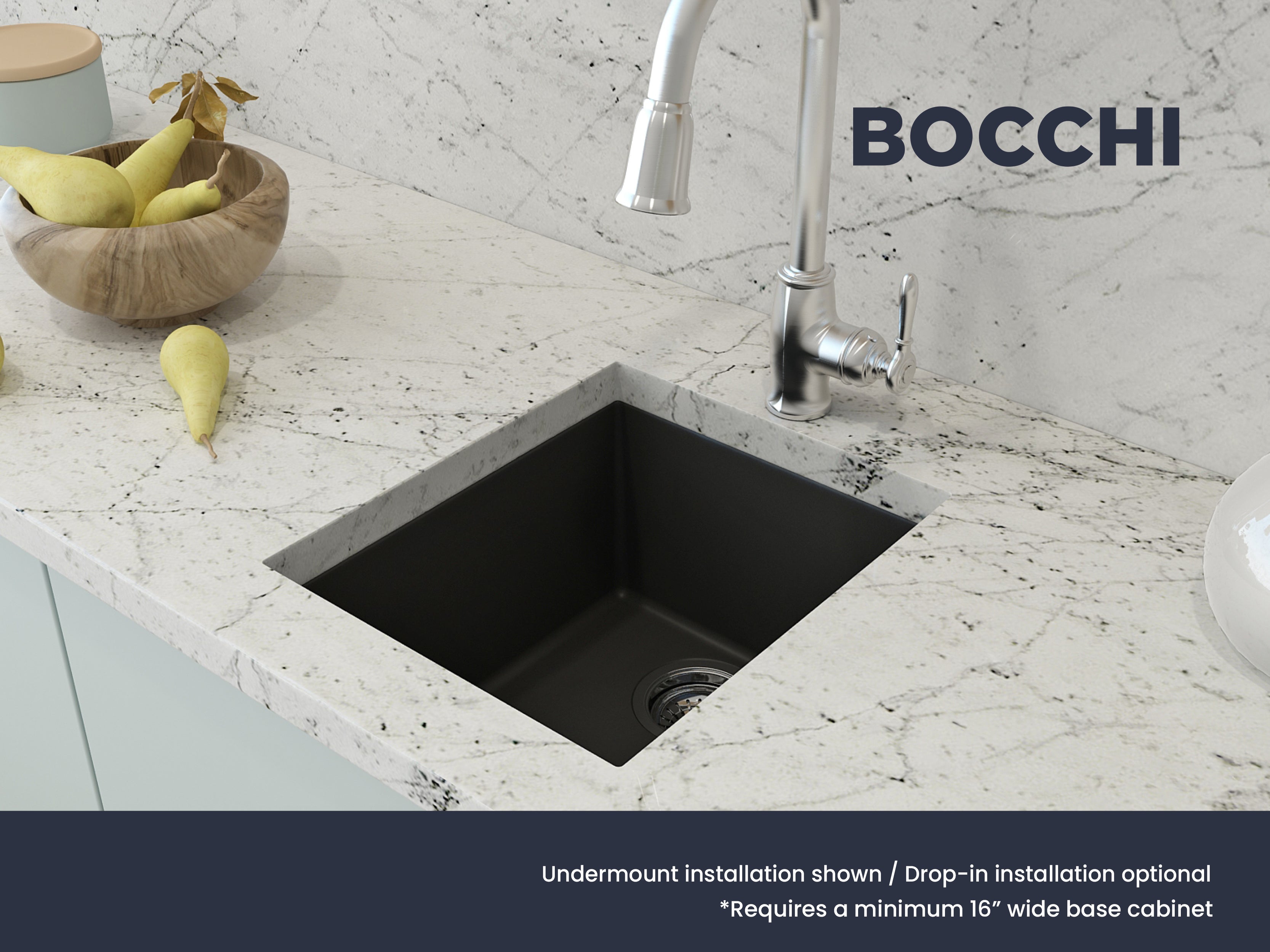 Campino Uno Dual Mount Granite Composite 16 in. Single Bowl Bar Sink with Strainer 1608