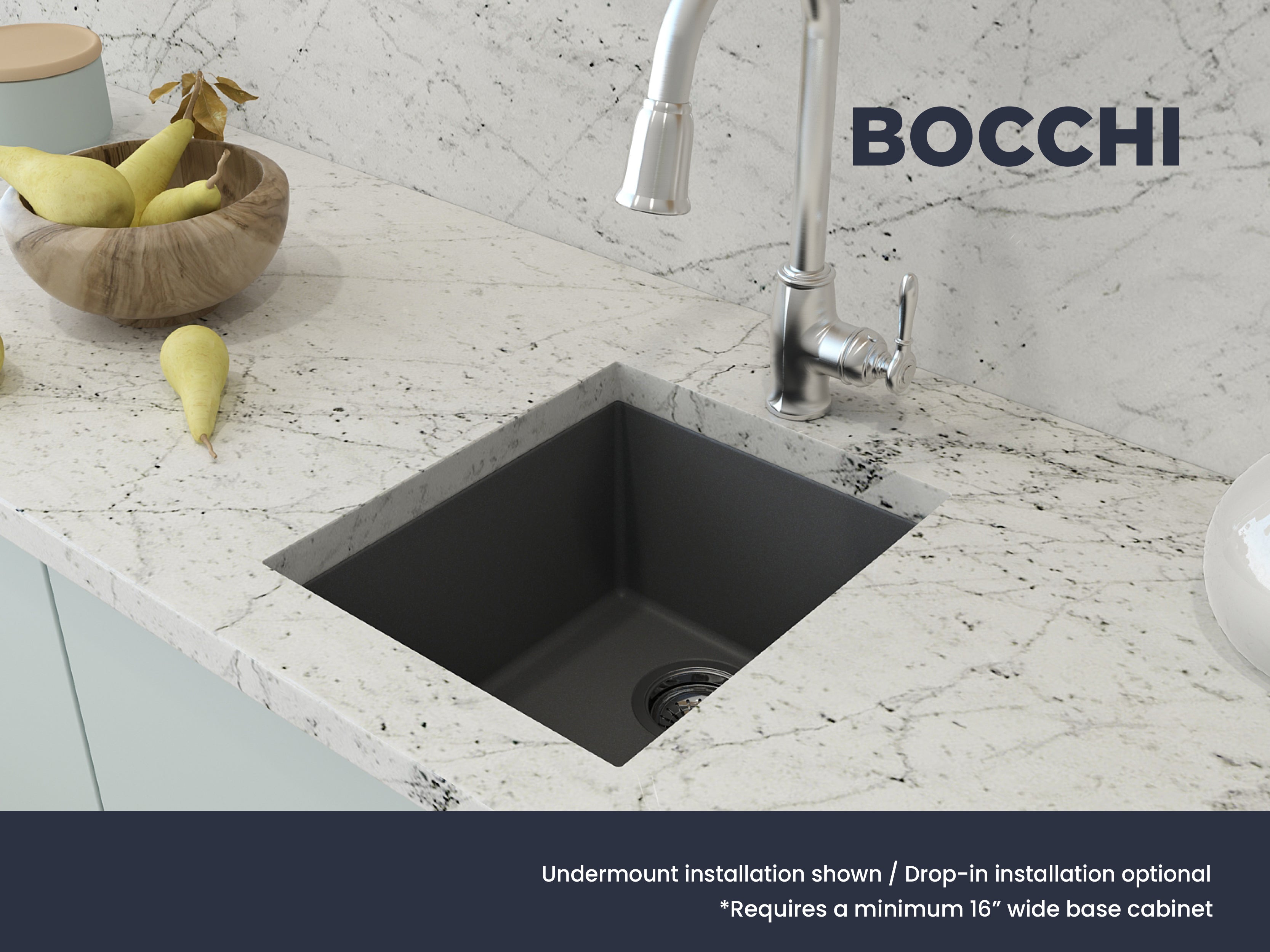 Campino Uno Dual Mount Granite Composite 16 in. Single Bowl Bar Sink with Strainer 1608