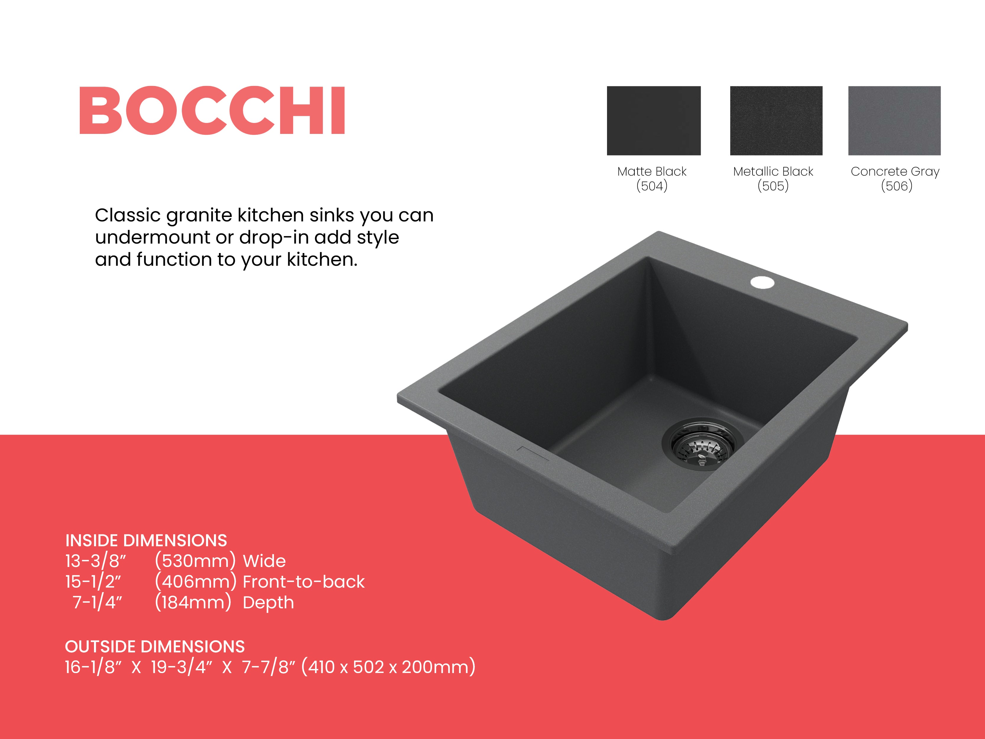 Campino Uno Dual Mount Granite Composite 16 in. Single Bowl Bar Sink with Strainer 1608