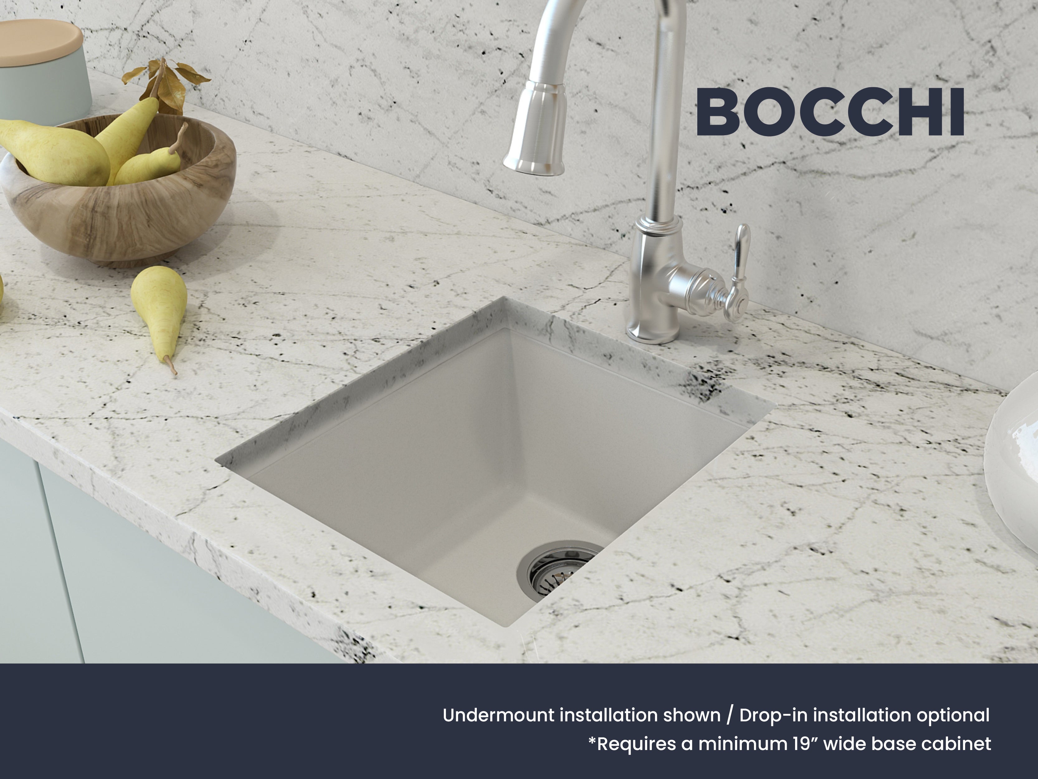 Campino Uno Dual Mount Granite Composite 16 in. Single Bowl Bar Sink with Strainer 1608