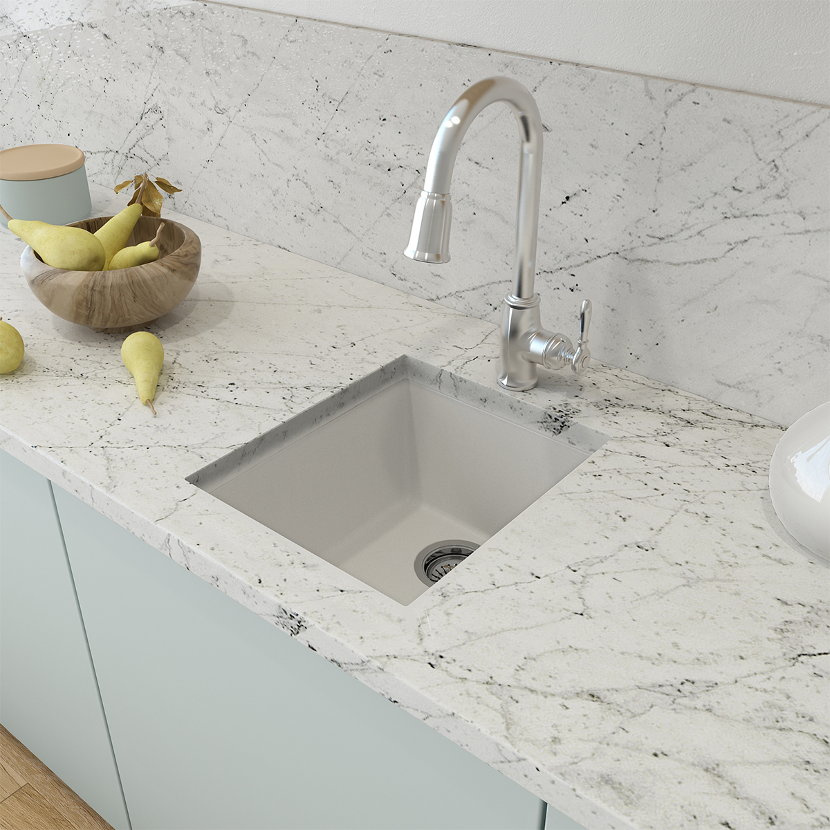 Campino Uno Dual Mount Granite Composite 16 in. Single Bowl Bar Sink with Strainer 1608