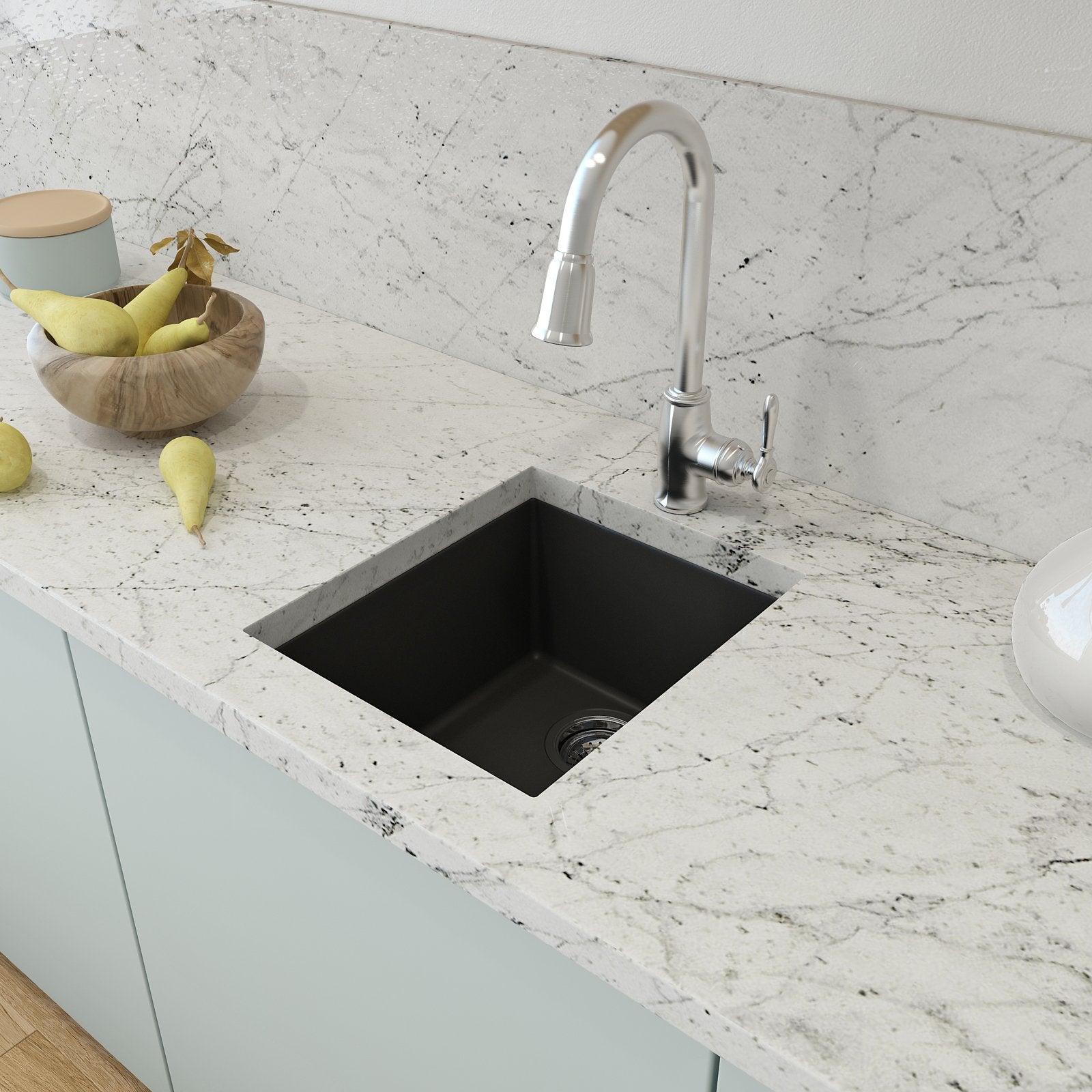 Campino Uno Dual Mount Granite Composite 16 in. Single Bowl Bar Sink with Strainer 1608