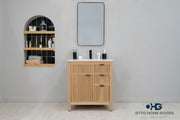 Catalina 30" Natural Oak Bathroom Vanity with Quartz Top & Black Hardware