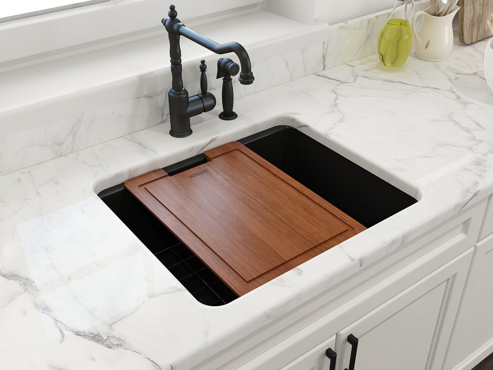 Sotto Dual-Mount Fireclay 24 in. Single Bowl Kitchen Sink with Protective Bottom Grid and Strainer 1627