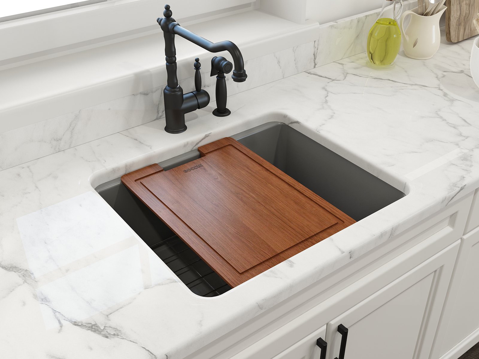 Sotto Dual-Mount Fireclay 24 in. Single Bowl Kitchen Sink with Protective Bottom Grid and Strainer 1627
