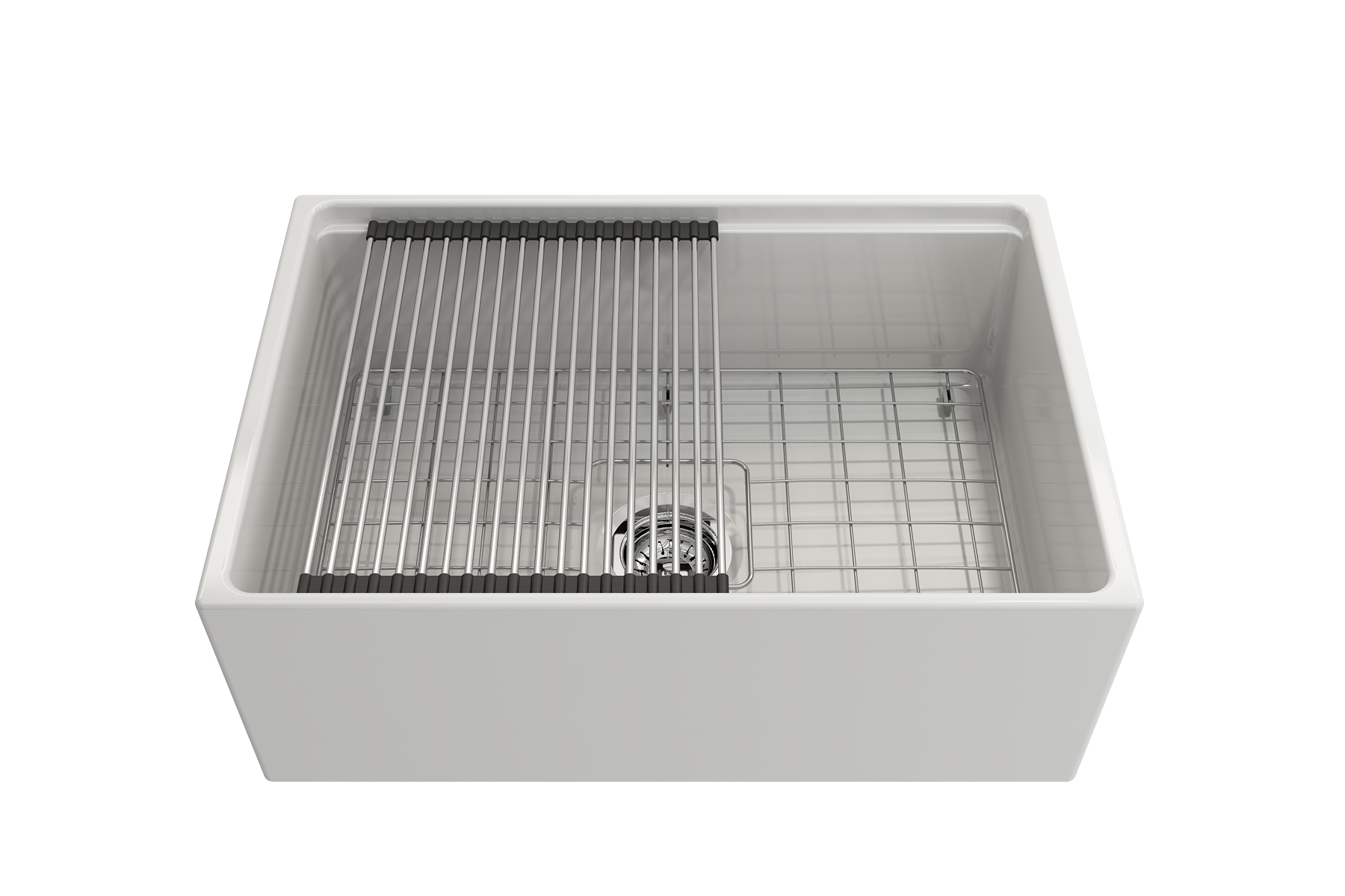 Contempo Step-Rim Apron Front Fireclay 27 in. Single Bowl Kitchen Sink with Integrated Work Station & Accessories 1628